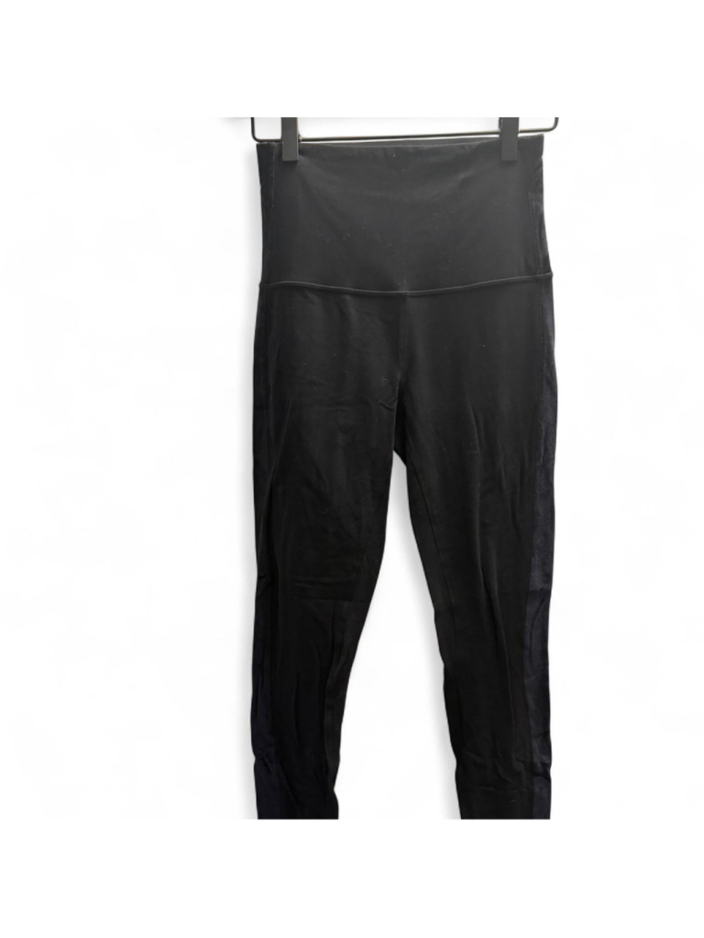 Lululemon black high-waisted leggings with black velvet down both legs